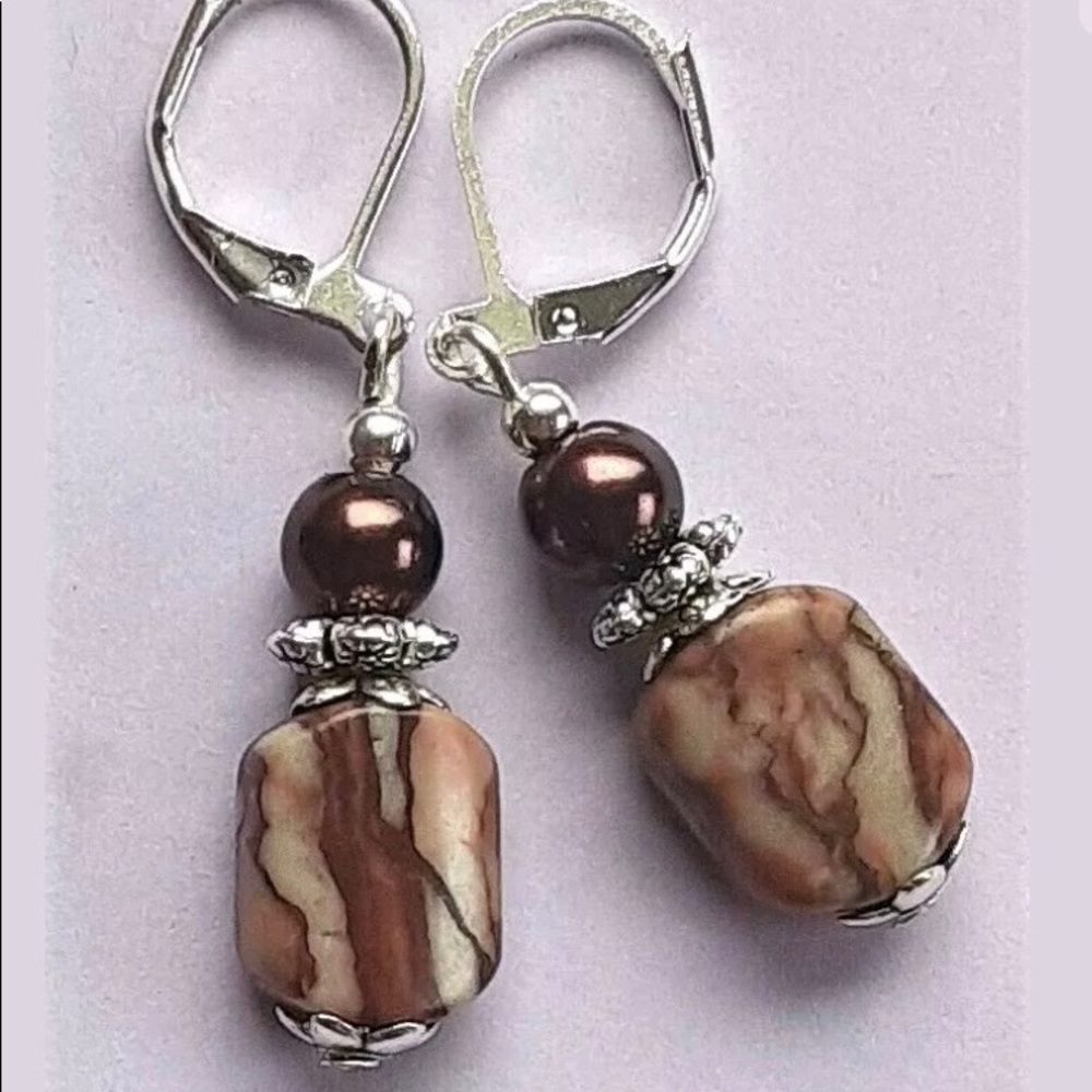 PICASSO JASPER brown Glass Pearl drop earring